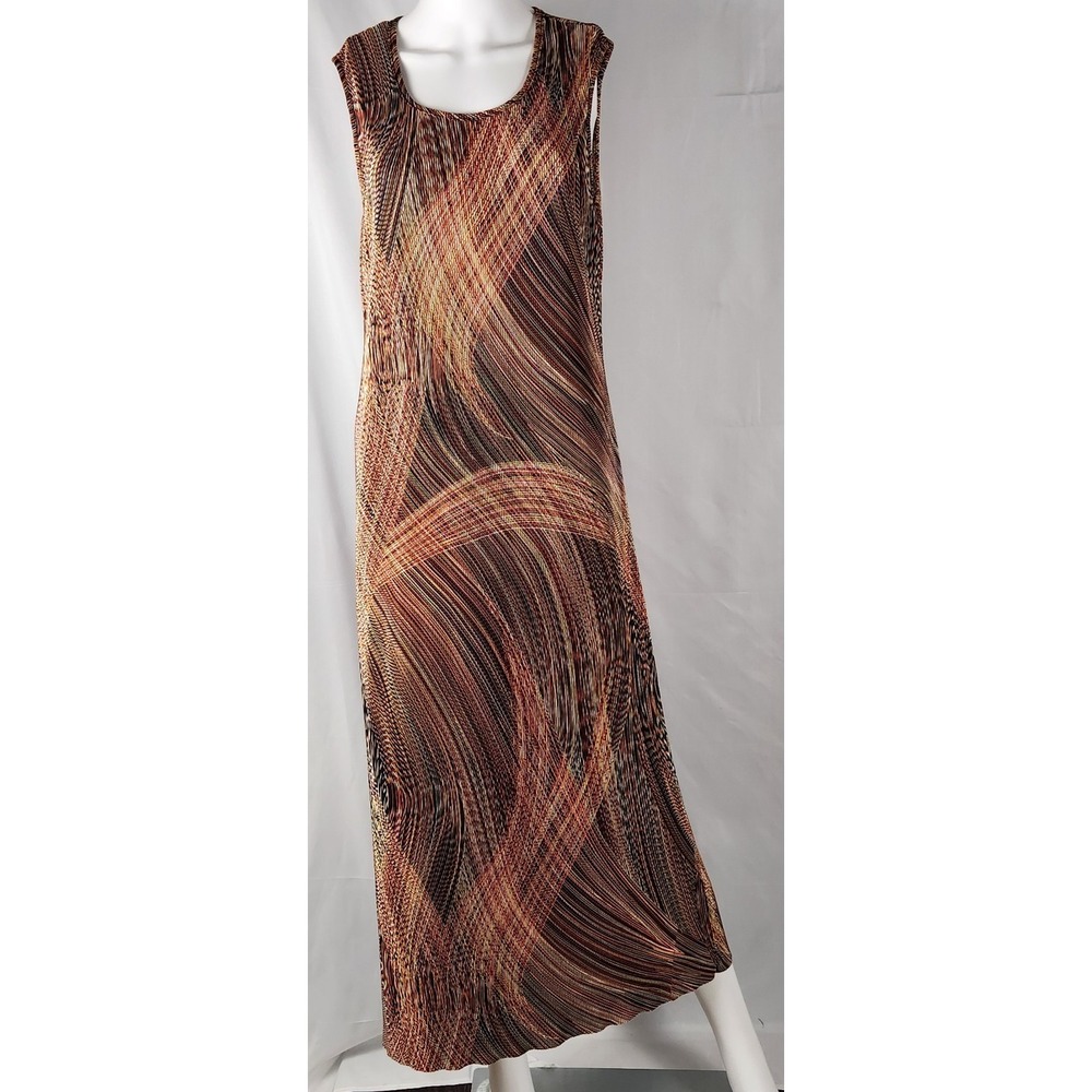 Sleeveless Abstract Textured Micro Pleat Y2K/Classic Midi Sheath M/L*
